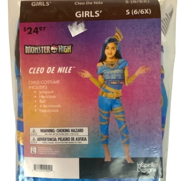Monster High Cleo De Nile Child Costume Set Size Small 6/6X Jumpsuit Necklace Be - Picture 1 of 3
